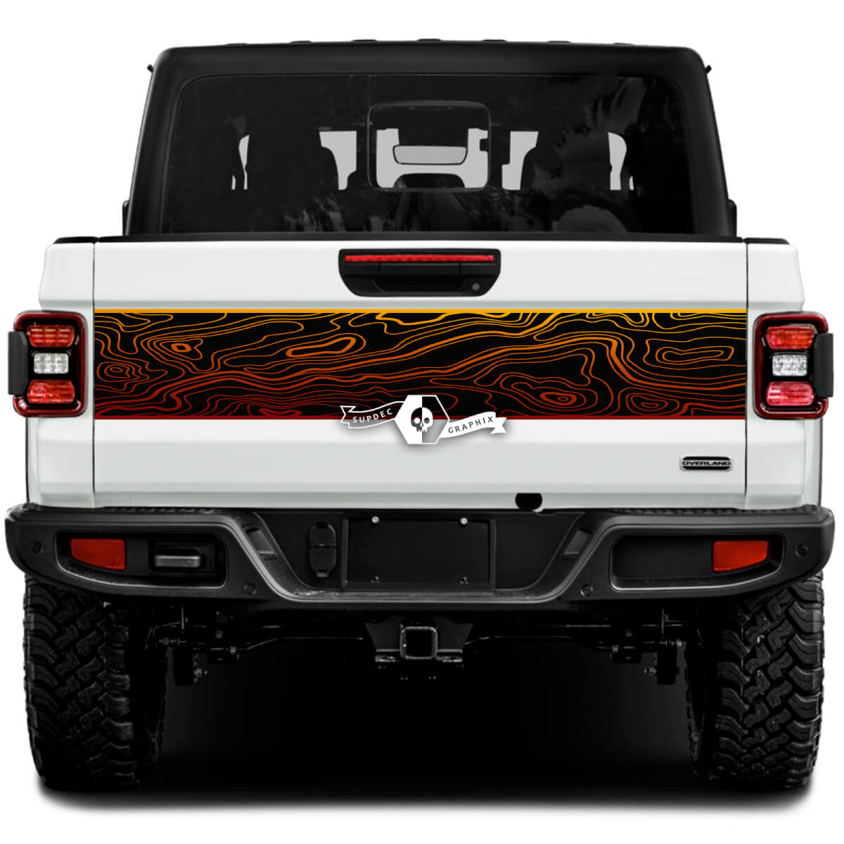 Jeep Gladiator Wrap Pegatinas Calcomanías Gráficos de vinilo Mapa topográfico Puerta trasera Ajuste de la cama Pegatinas de vinilo Calcomanías Degradado 2 colores
