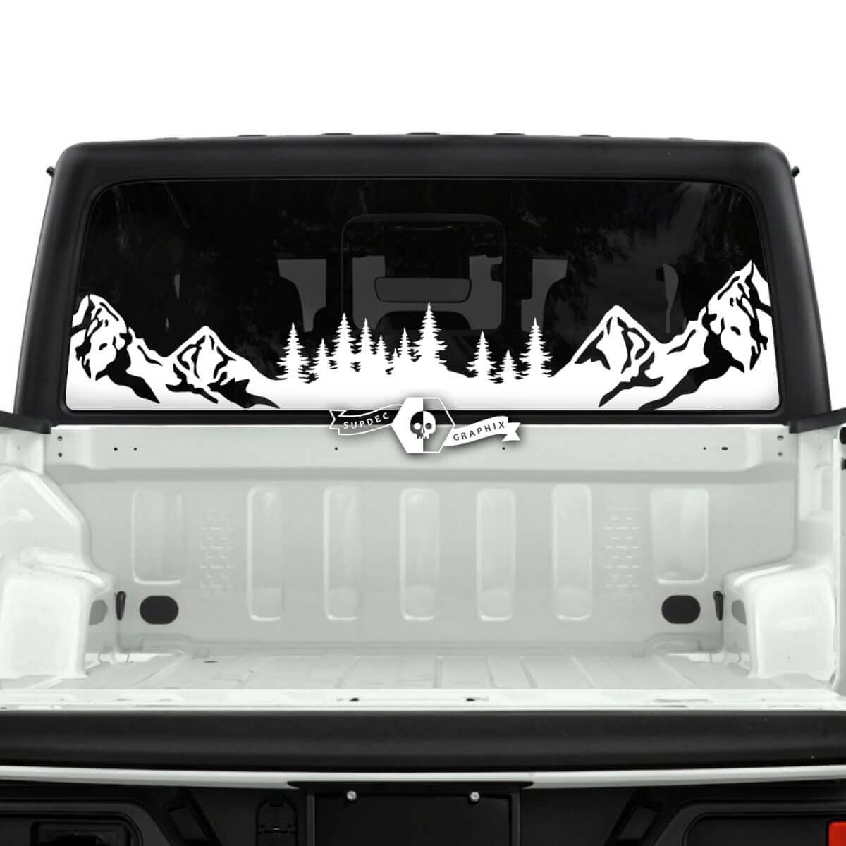 Jeep Gladiator Ventana Trasera Montañas Bosque Pegatinas Calcomanías Vinilo Gráficos Raya
