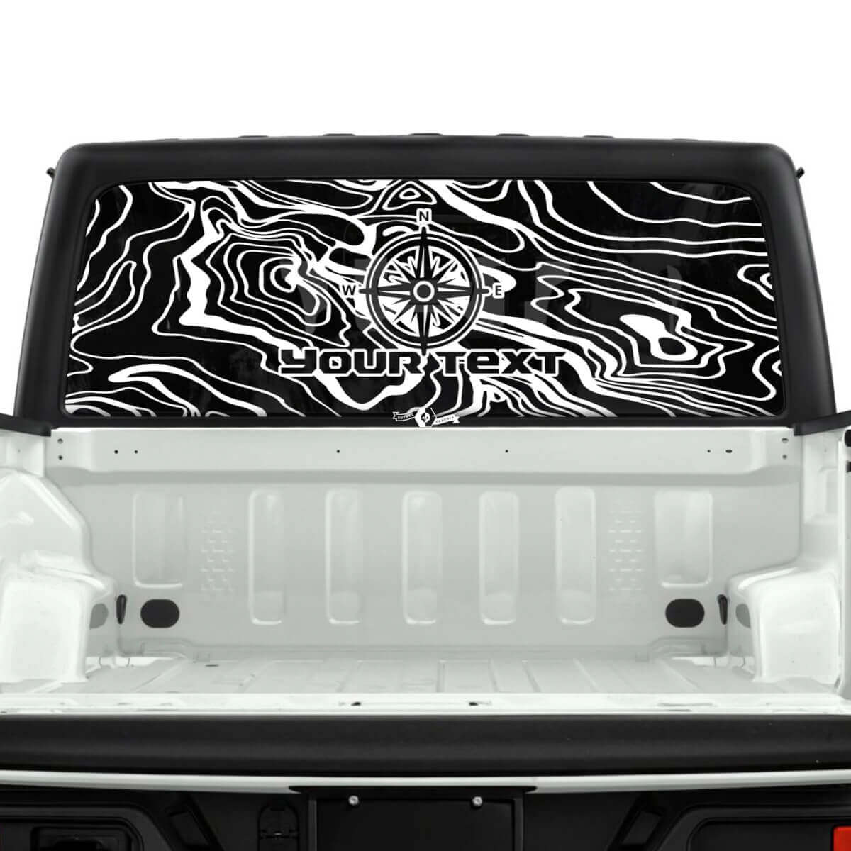Jeep Gladiator Ventana Trasera Brújula Mapa Topográfico Topo Bosque Pegatinas Calcomanías Vinilo Gráficos Raya
