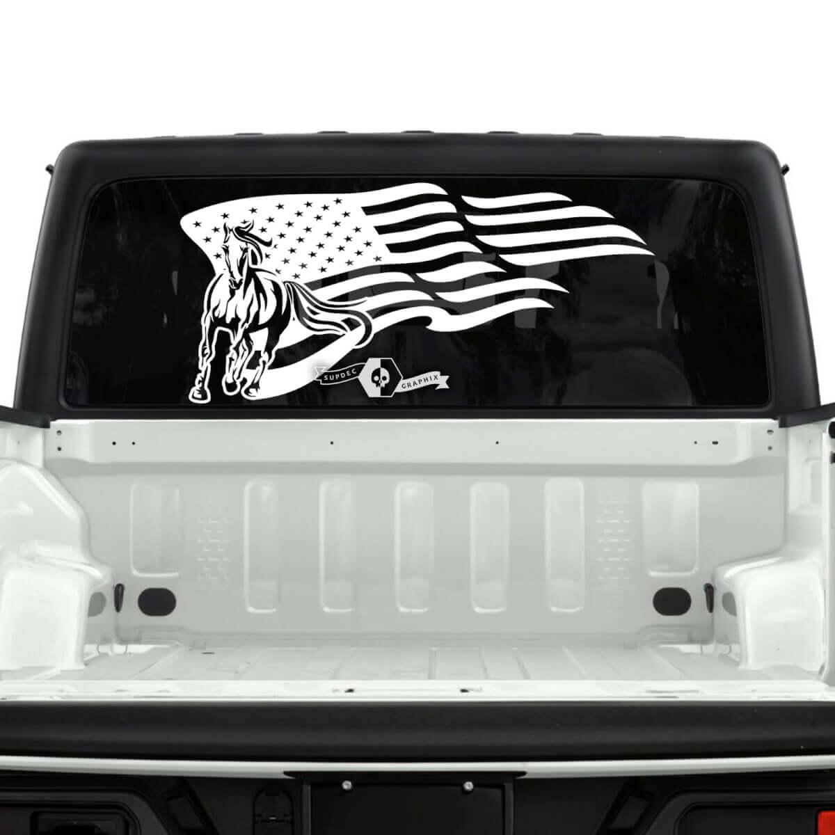 Jeep Gladiator ventana trasera bandera EE. UU. pegatinas de caballo calcomanías gráficos de vinilo raya
