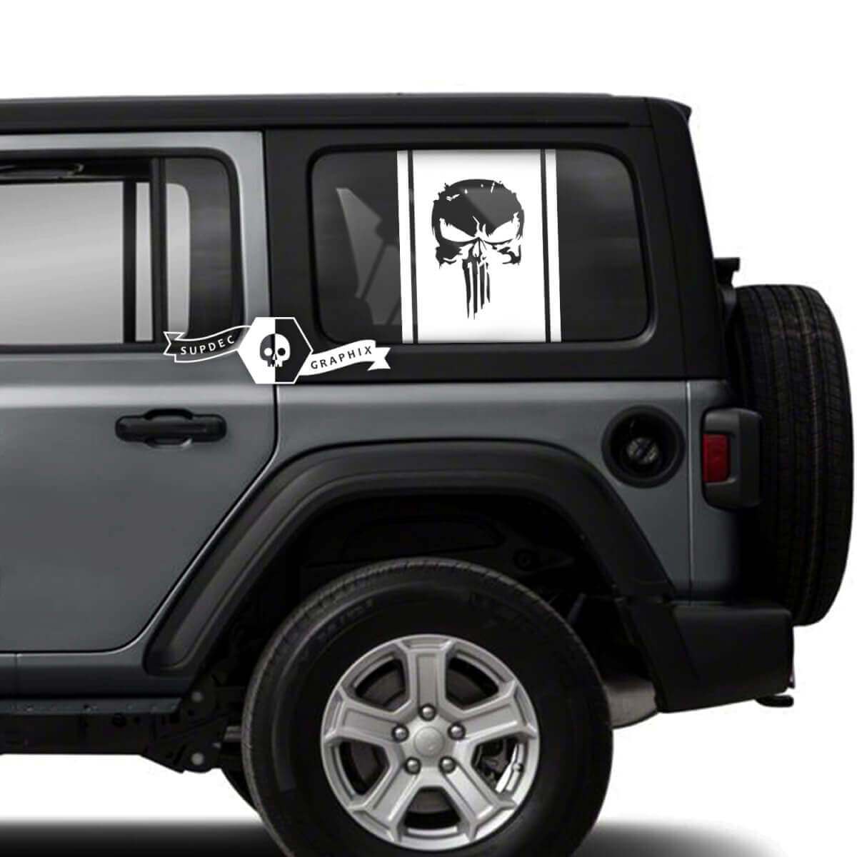 Par de pegatinas de Punisher para puerta lateral de Jeep Wrangler Unlimited, calcomanías de vinilo con gráficos a rayas
