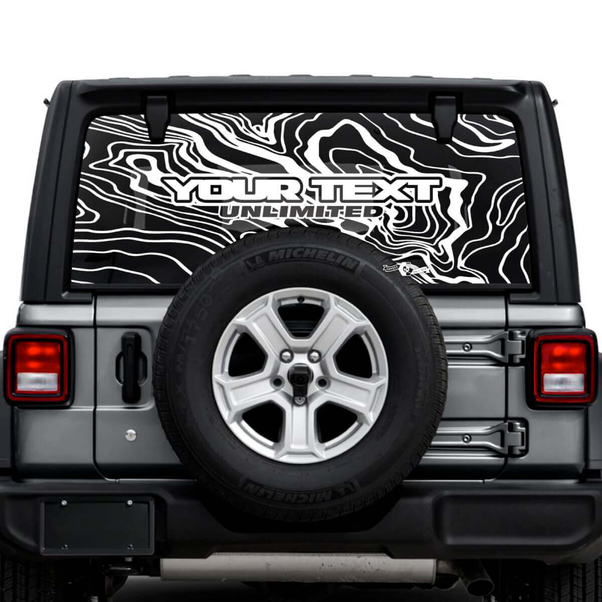 Jeep Wrangler Unlimited ventana trasera mapa topográfico logotipo pegatinas calcomanías gráficos de vinilo
