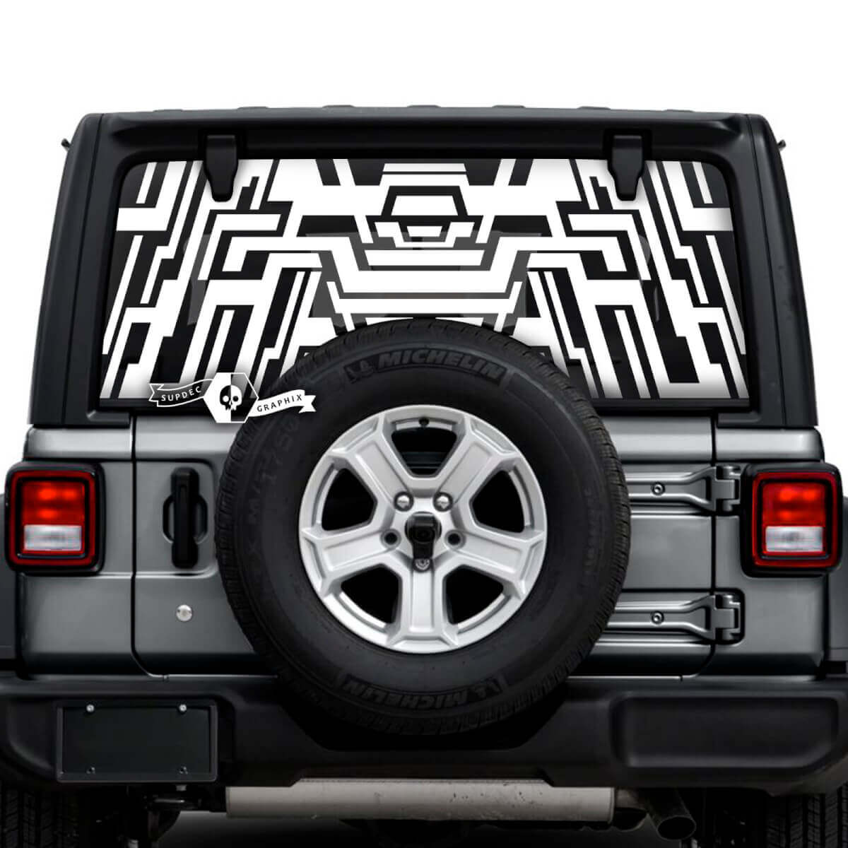 Jeep Wrangler Unlimited Ventana trasera Geometría Logo Pegatinas Calcomanías Gráficos de vinilo
