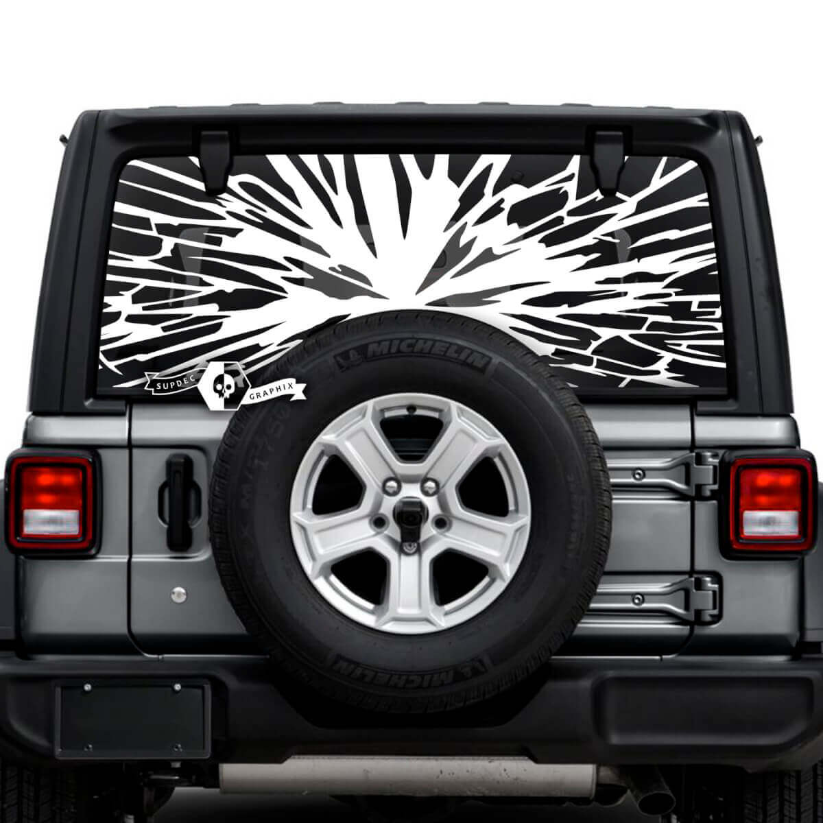 Jeep Wrangler Unlimited Ventana trasera Web Logo Pegatinas Calcomanías Gráficos de vinilo
