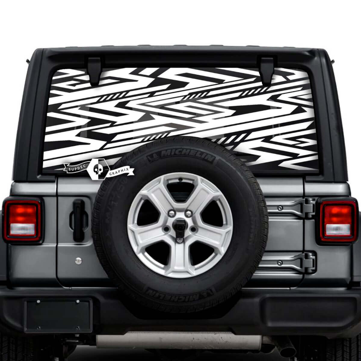 Jeep Wrangler Unlimited Ventana trasera Geometría Línea Logo Pegatinas Calcomanías Gráficos de vinilo
