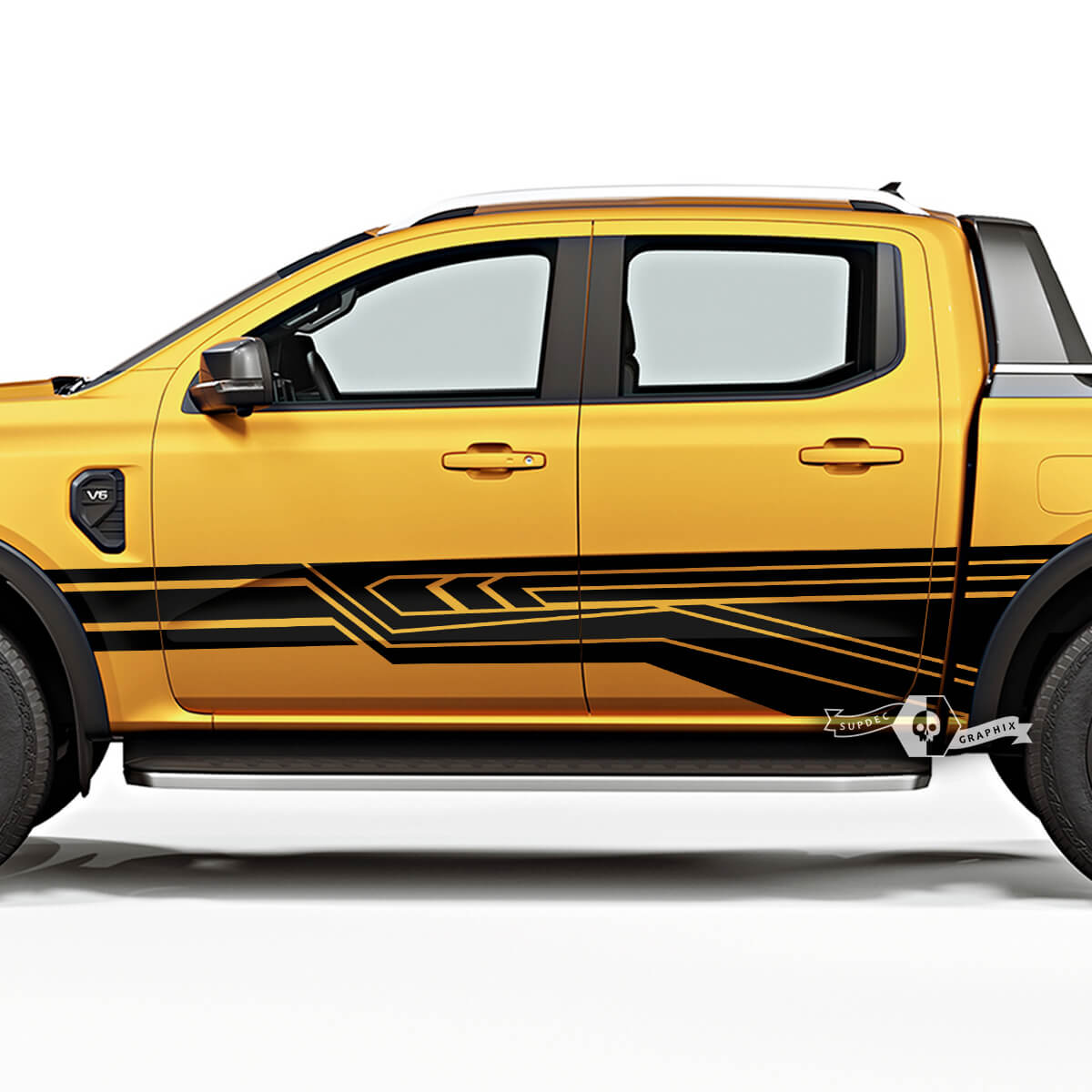 Par Ford Ranger Raptor Line Logotipo de geometría moderna Puertas de guardabarros Pegatinas de vinilo laterales de la cama Calcomanías

