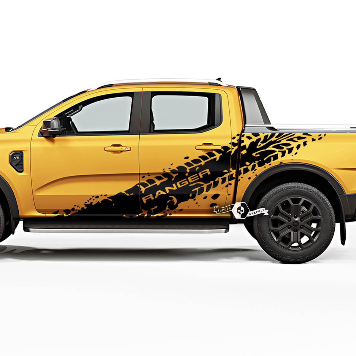Par Ford Ranger Raptor Line Modern Tire Track Destroy Doors Bed Side Vinilo Pegatinas Calcomanías
