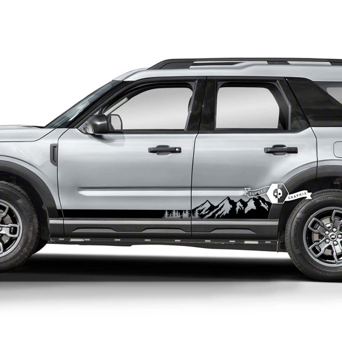 2x Ford Bronco Mountains Forest Rocker Panel Logotipo lateral Línea Calcomanías Pegatinas
