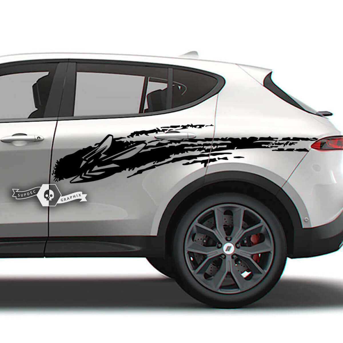 Par de calcomanías de vinilo con logotipo de barro para puertas de Dodge Hornet con rayas laterales y pegatinas
