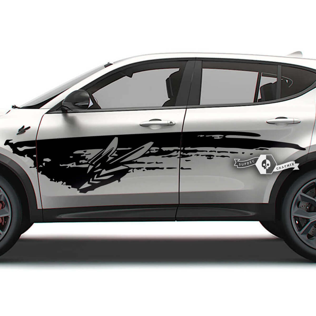 Par de pegatinas de vinilo destruidas con pintura deslumbrante y logotipo de barro para puertas de Dodge Hornet
