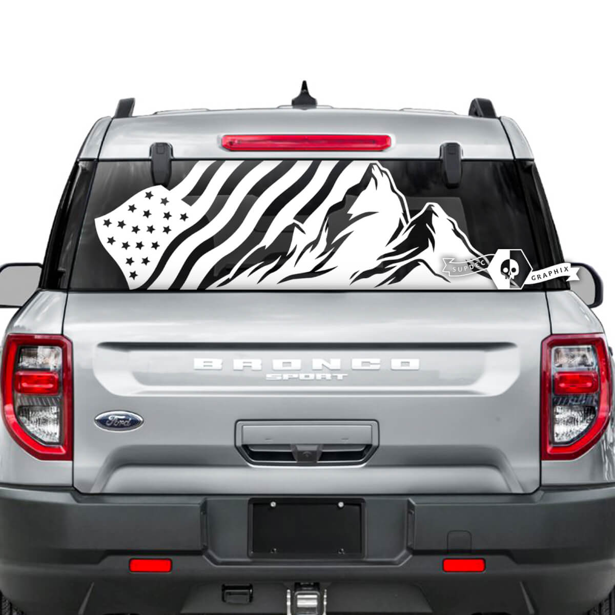Ford Bronco ventana trasera bandera de EE. UU. rayas de montaña pegatinas gráficas calcomanías

