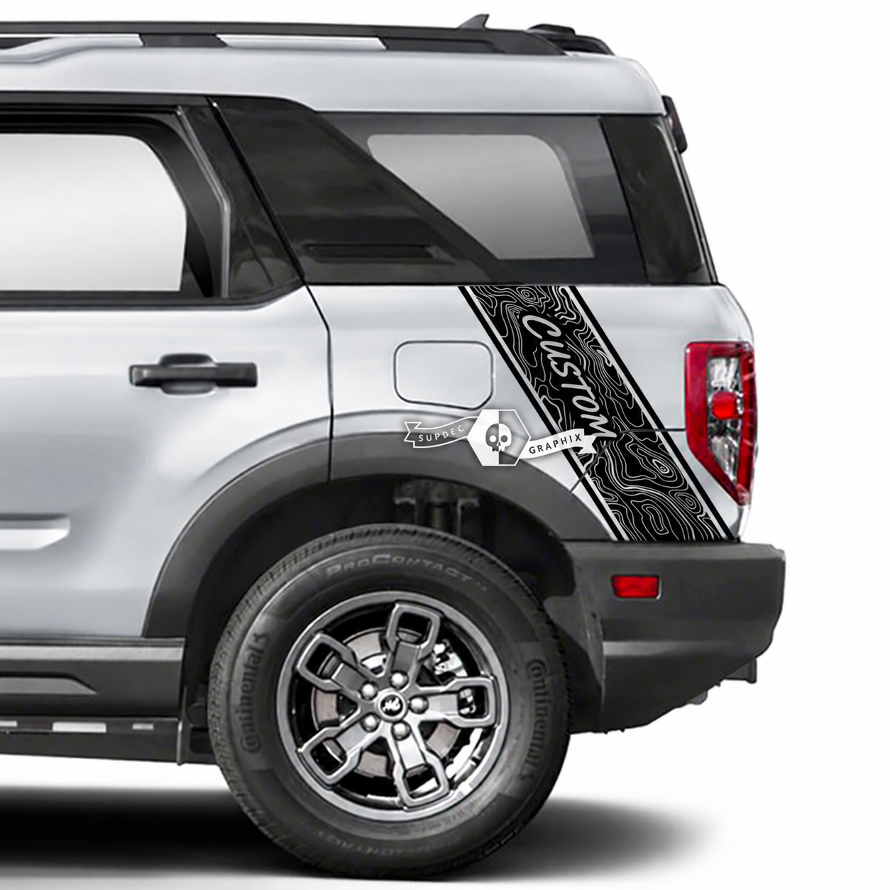 CUSTOM Topographic Diagonal Quarter Stripe Pair Guardabarros trasero Adhesivo de vinilo para Ford Bronco Sport