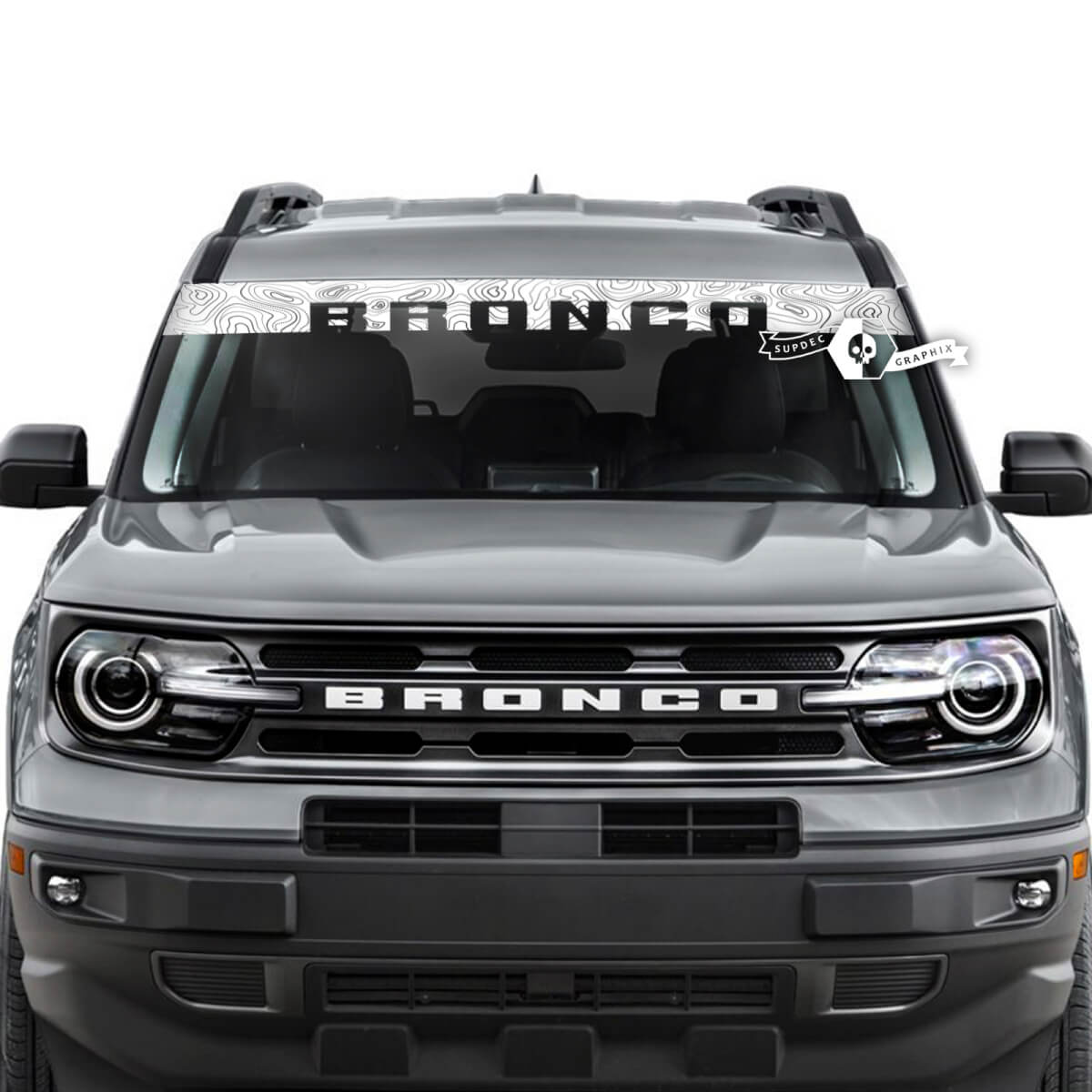 Ford Bronco Ventana Parabrisas Delantero Mapa Topográfico Logotipo Rayas Gráficos Pegatinas Calcomanías
