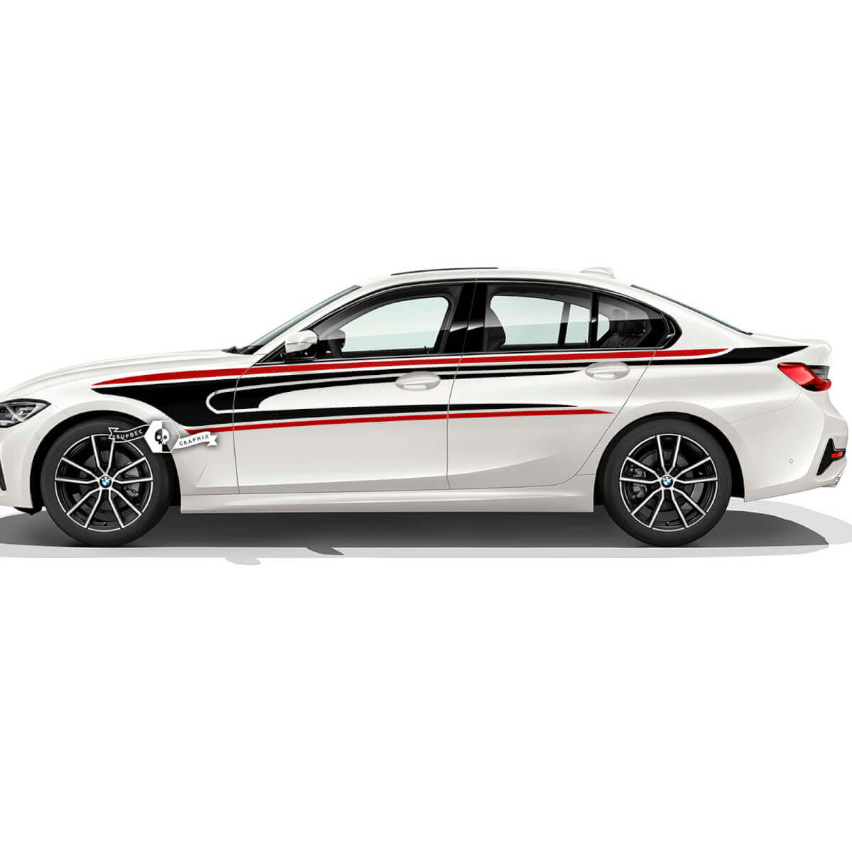 Par BMW puertas arriba lado Rally Motorsport vinilo calcomanía rayas pegatina F30 G20 2 colores
