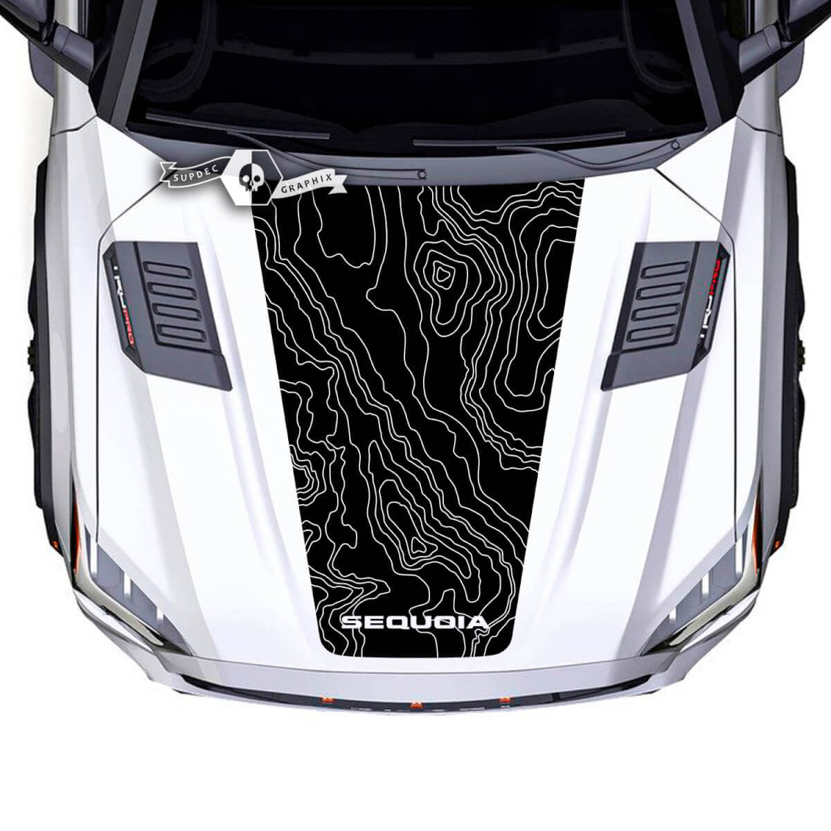 Calcomanías de vinilo con el logotipo del mapa topográfico del capó de Toyota Sequoia, adecuadas para Toyota Sequoia.
