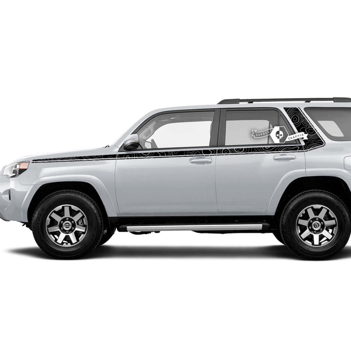 Calcomanía de Vinilo con Rayas Laterales Curvadas Estilo Topográfico para Toyota 4Runner Gen 5