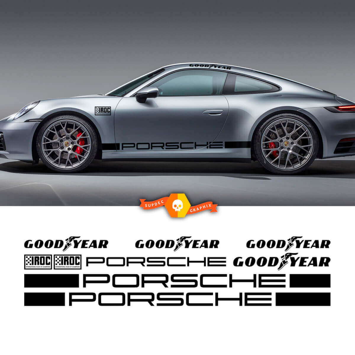 Kit de calcomanías de vinilo con rayas laterales de competición Goodyear IROC Porsche para Porsche 911 Carrera