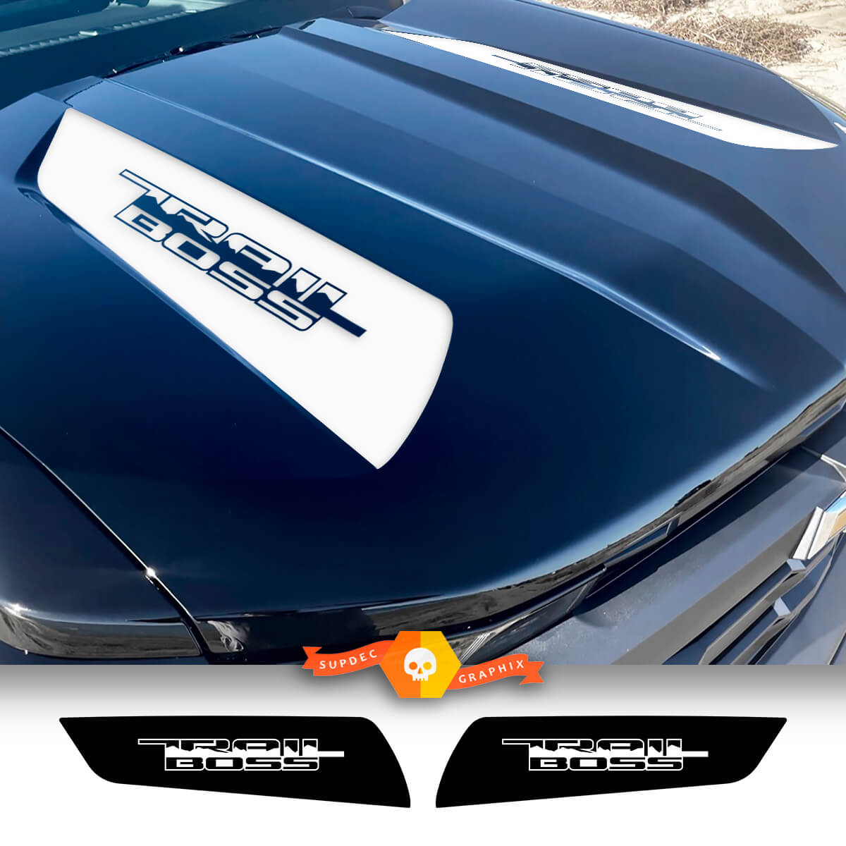 Par de pegatinas de calcomanías con lanza para capó Chevy Colorado Trail Boss
