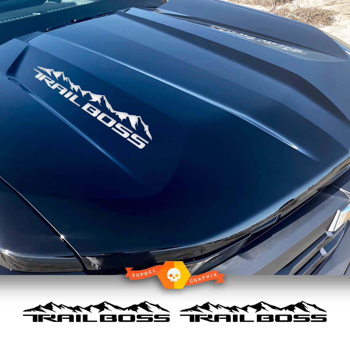 Par de pegatinas de vinilo para Chevy Colorado Trail Boss Mountains Hood Spear
