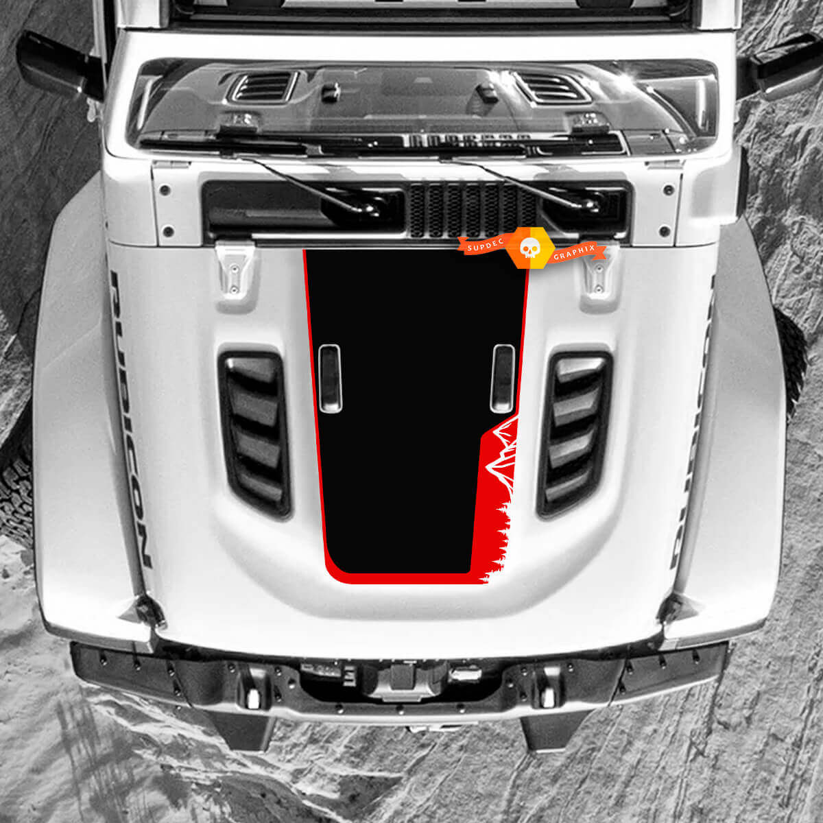 Jeep Wrangler Hood calcomanía montañas bosque vinilo pegatinas 2 colores
