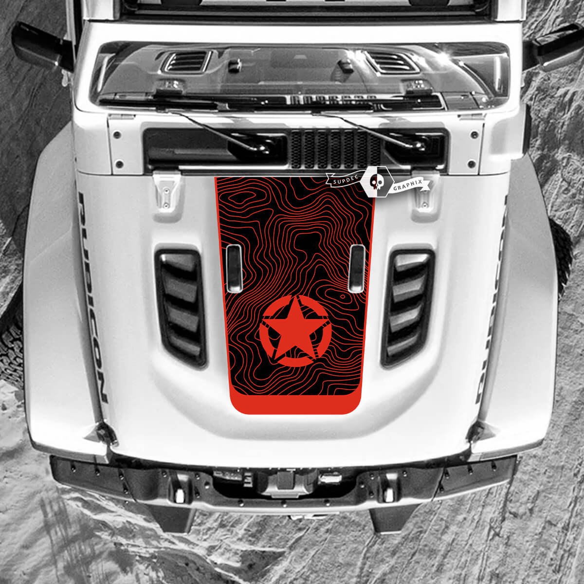 Jeep Wrangler Hood Calcomanía Militar Star Hood Mapa Topográfico Topo Vinilo Pegatinas Camión 2 Colores
