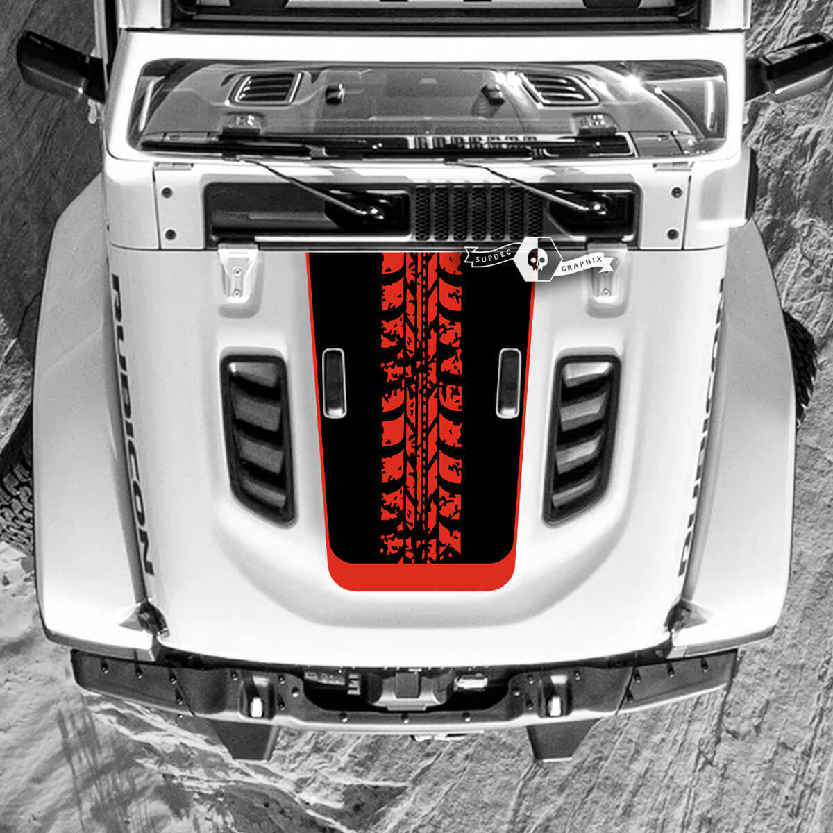 Jeep Wrangler Hood Tire Track Destroyed Wrap Vinilo Calcomanías Pegatinas 2 colores
