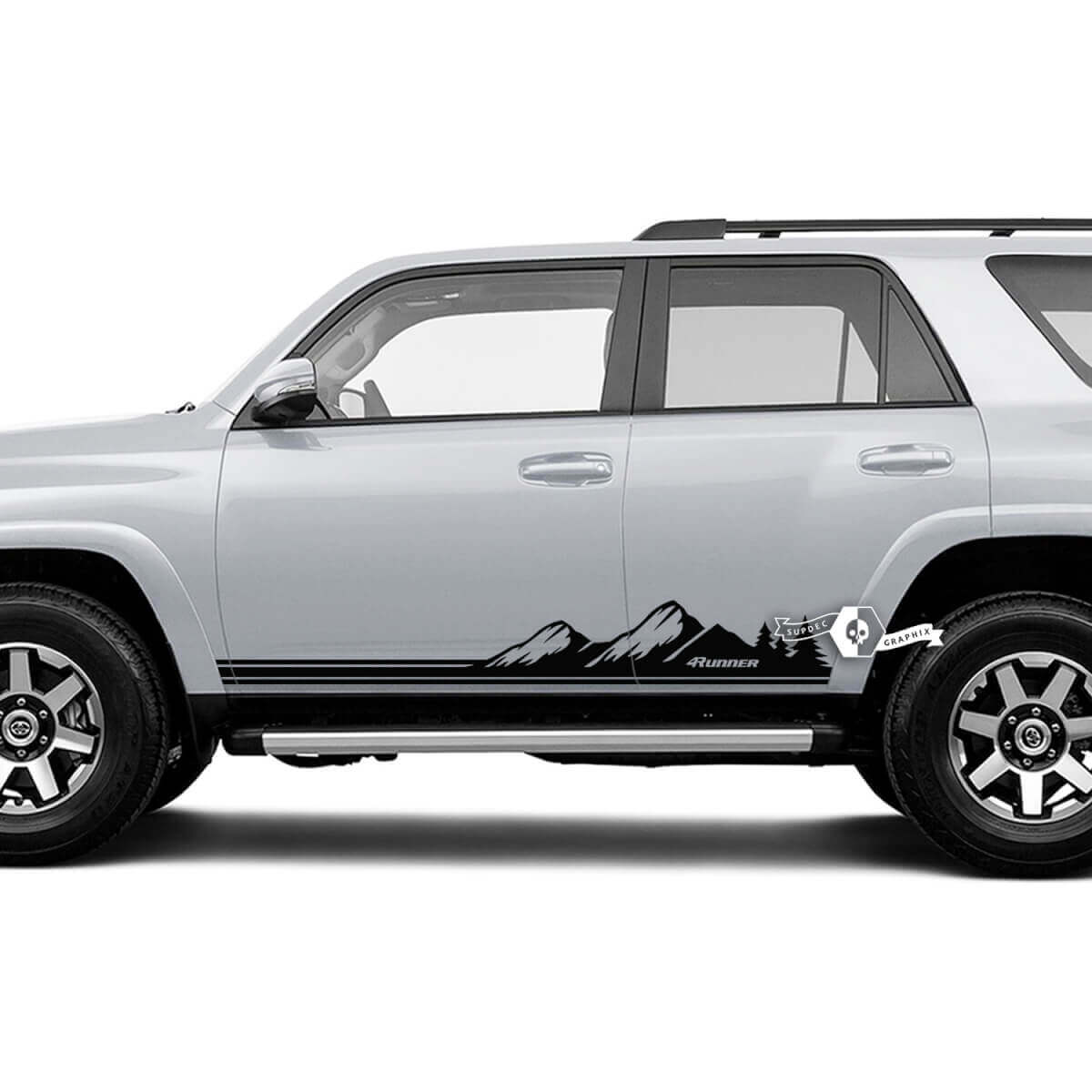 Par 4Runner puerta lateral vinilo montañas bosque Rocker Panel líneas rayas vinilo calcomanías pegatinas se adapta a Toyota 4Runner TRD
