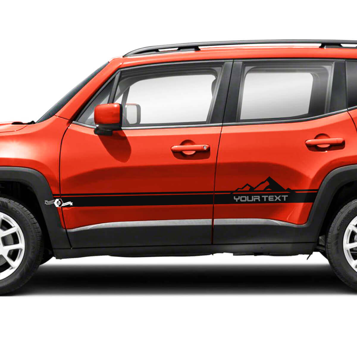 Texto Personalizado Montañas Rayas Lateral Puertas Vinilo Calcomanías Pegatina Par para Jeep Renegade