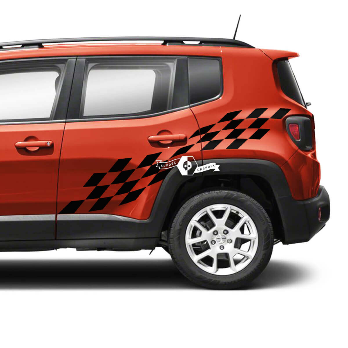 Par de calcomanías de vinilo gráficas con bandera a cuadros para puertas laterales de Jeep Renegade
