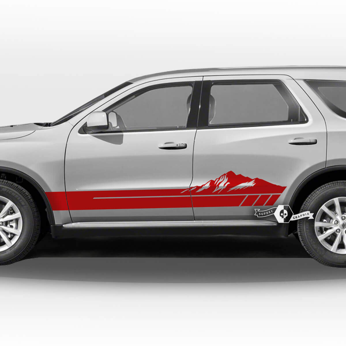 Par de pegatinas de vinilo con rayas de montañas y paneles basculantes para puertas laterales de Dodge Durango

