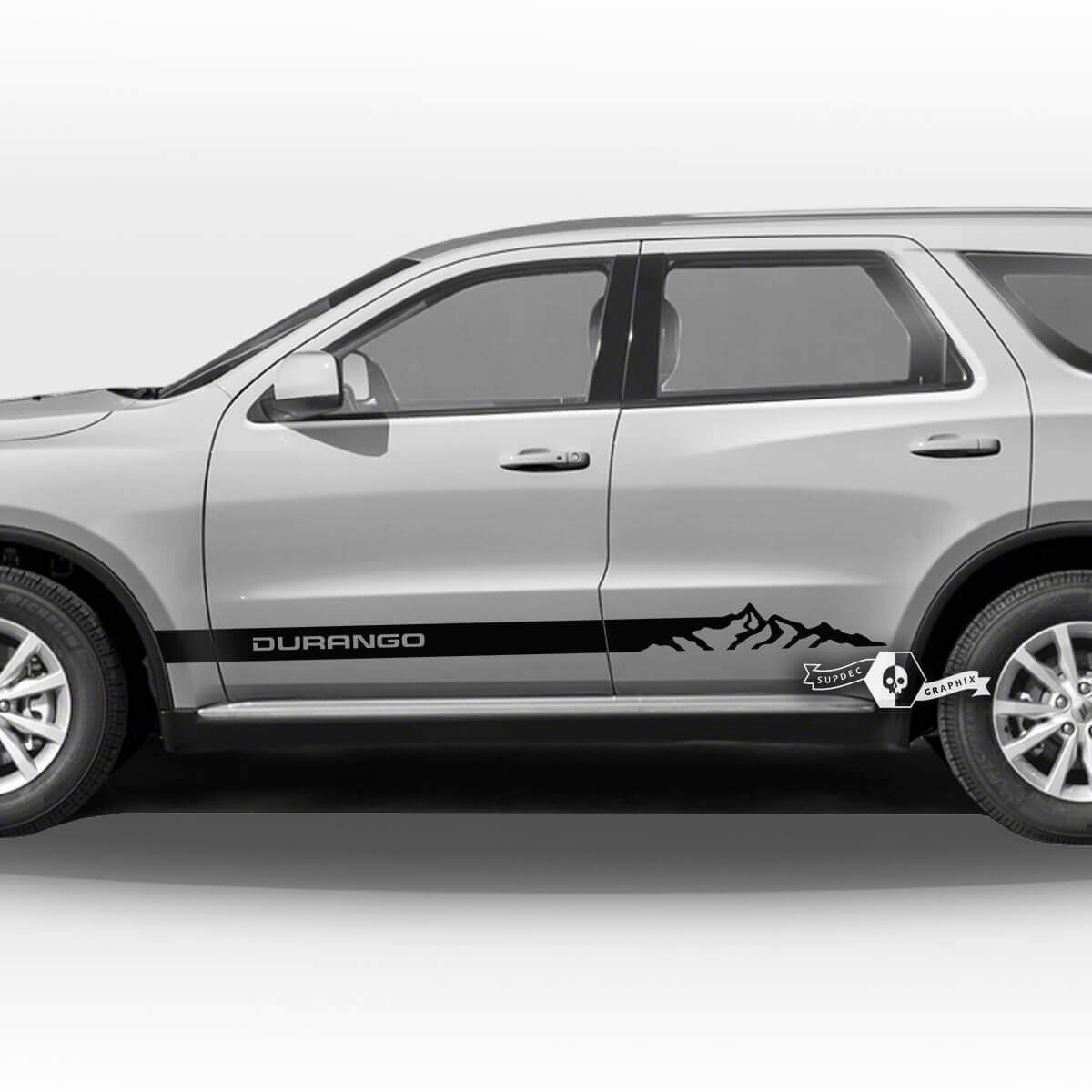 Par de pegatinas de vinilo para puertas laterales de Dodge Durango, panel basculante, rayas de montañas
