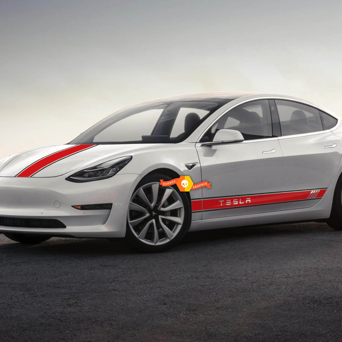 Kit de adhesivos de vinilo con franjas laterales y en el capó estilo racing para Tesla