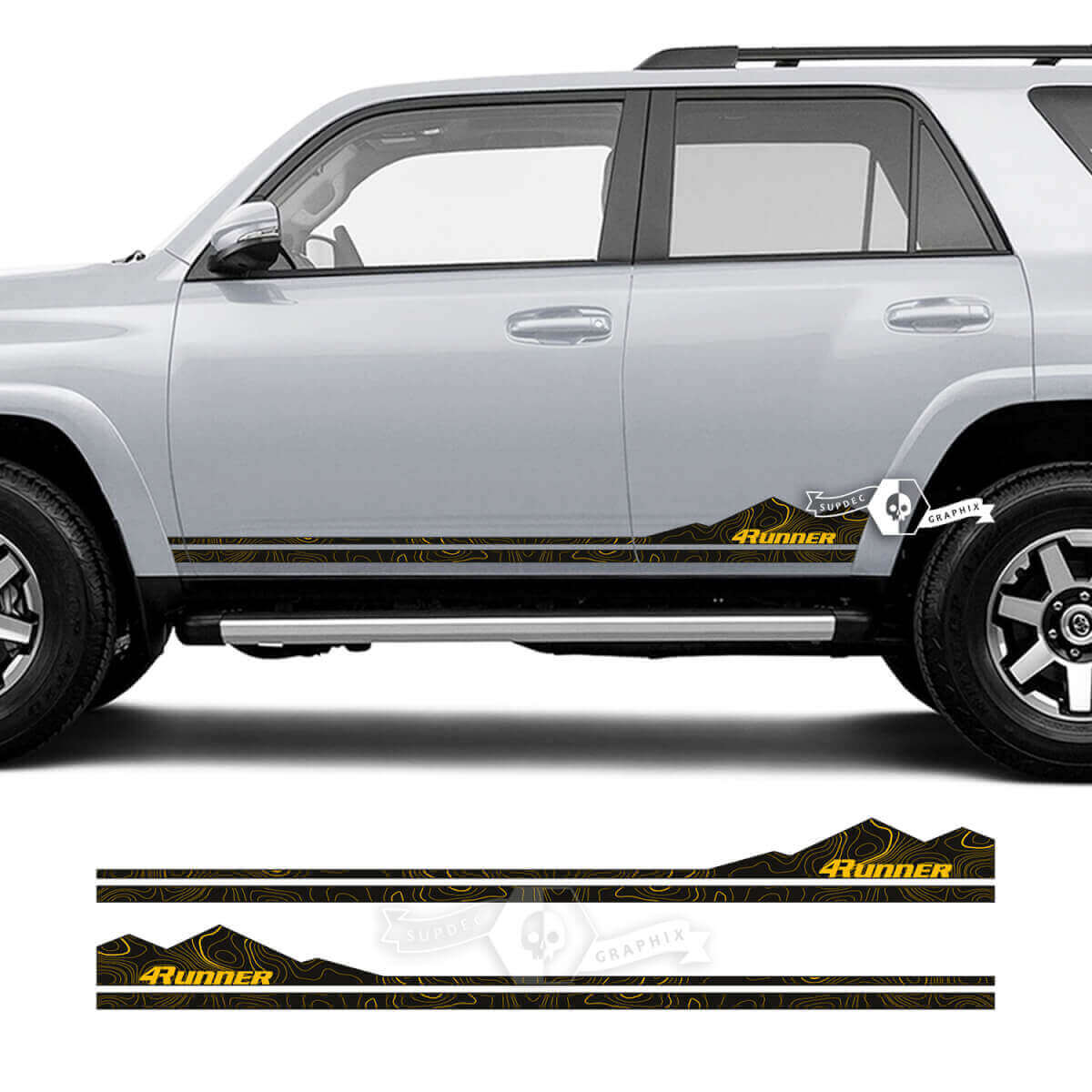 Calcomanías de Vinilo para Paneles Laterales de Puerta Estilo Mapa Topográfico de Montañas para Toyota 4Runner