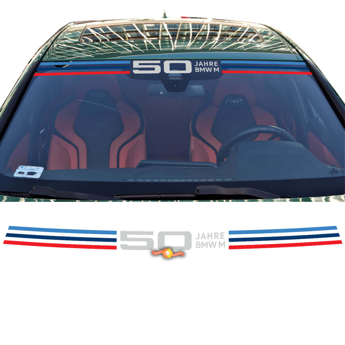 Calcomanía de vinilo con franjas para parabrisas estilo BMW M 50 años para BMW Serie G