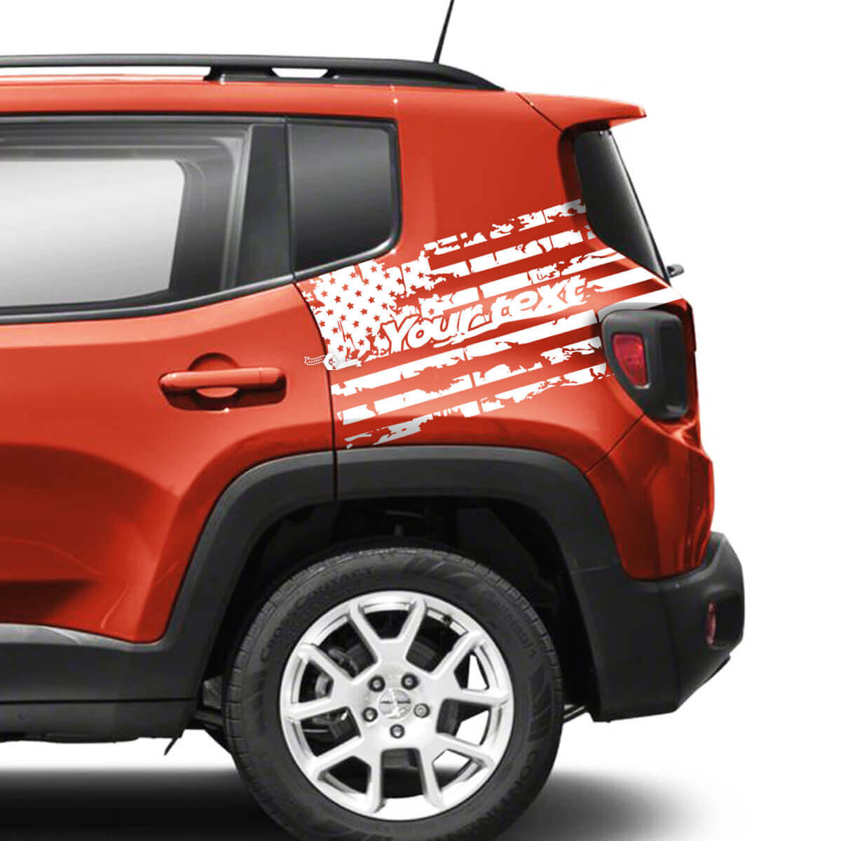 Par Jeep Renegade guardabarros trasero bandera de EE. UU. Destruido gráfico vinilo calcomanía pegatina mono degradado

