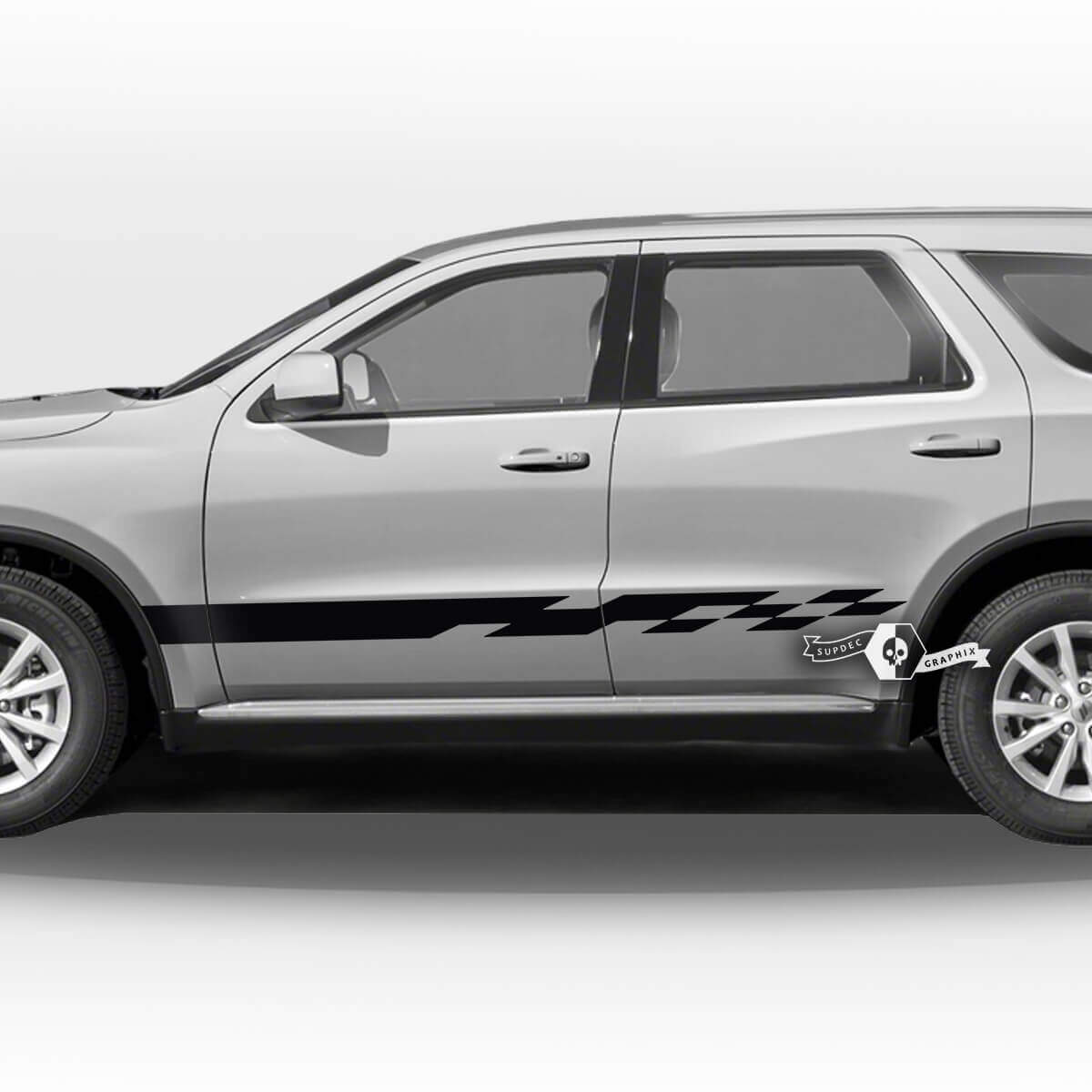 Par de pegatinas de vinilo con diseño de rayas y bandera de tablero de ajedrez para puertas laterales de Dodge Durango
