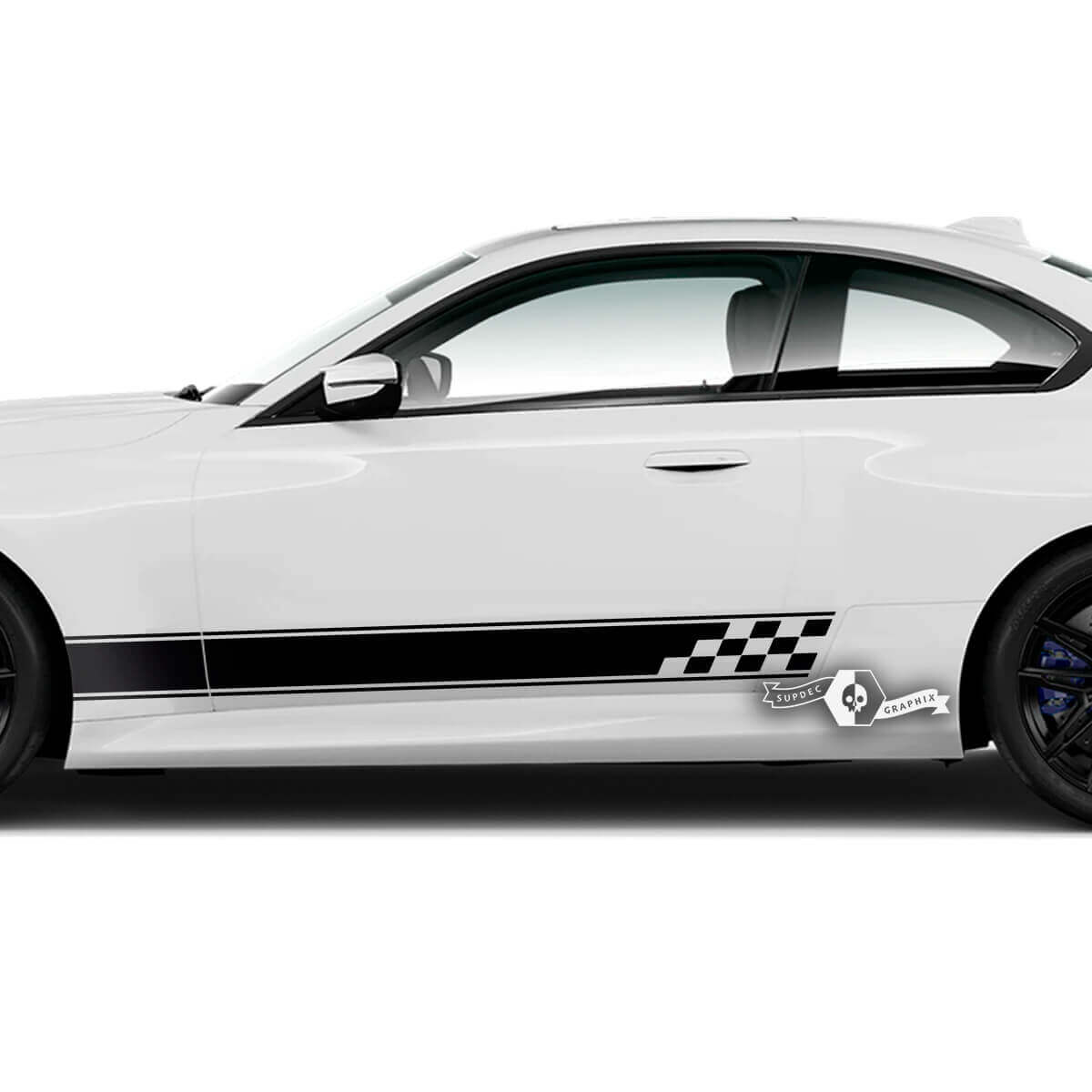 Par BMW M2 M240 G42 F22 F87 M Performance Trim Tablero de ajedrez Bandera Puertas de rayas laterales Calcomanía de vinilo a rayas
