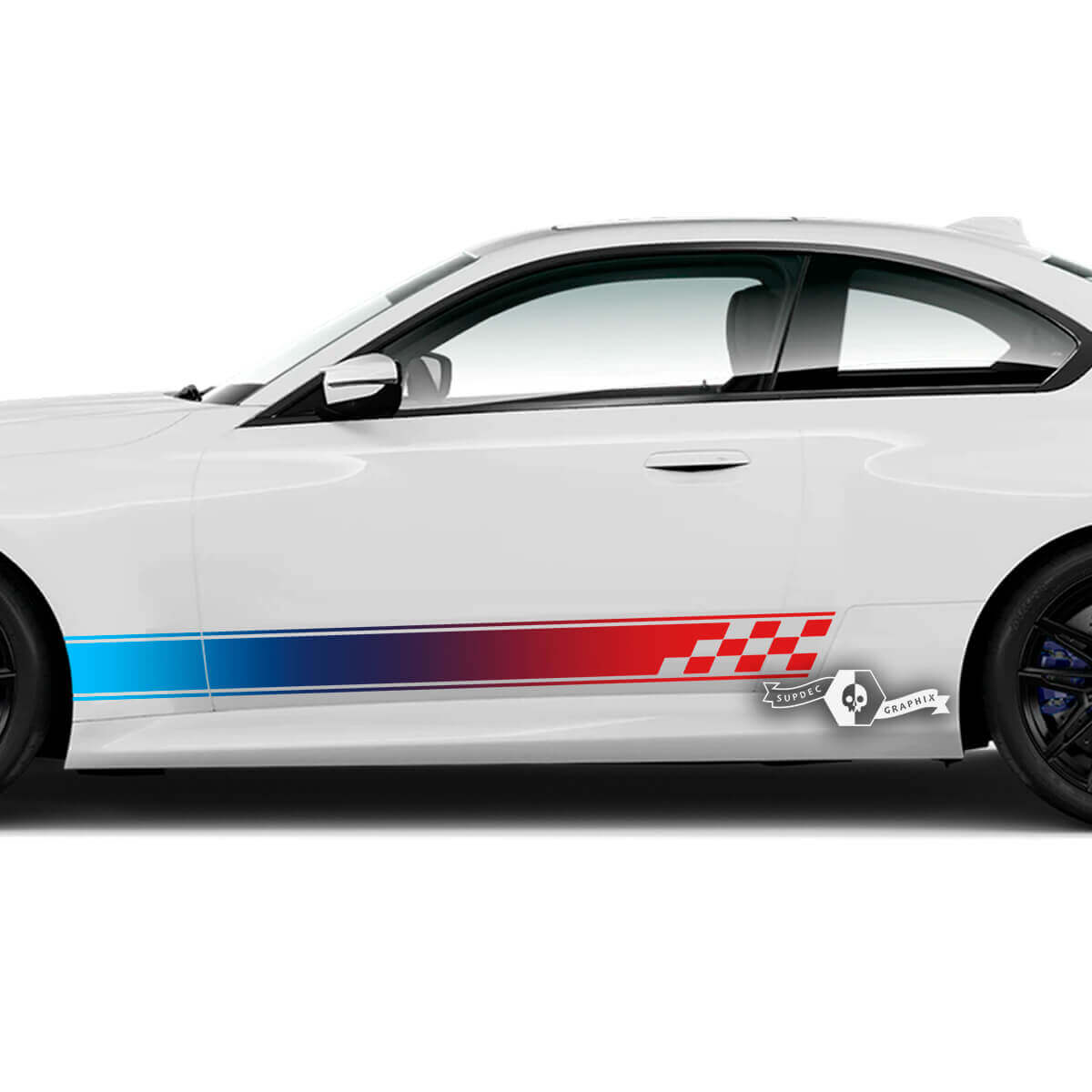 Par BMW M2 M240 G42 F22 F87 M Performance Trim Checkerboard Flag Side Stripe Doors Stripe Vinilo Calcomanía - Color
