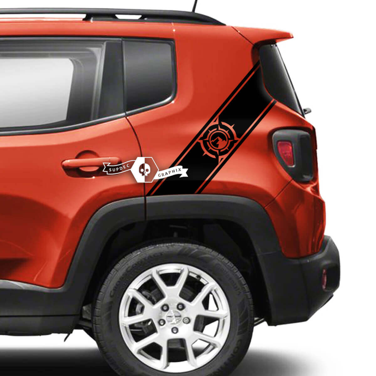 Par Jeep Renegade Guardabarros Trasero Montañas Brújula Lado Gráfico Vinilo Calcomanía Etiqueta Raya
