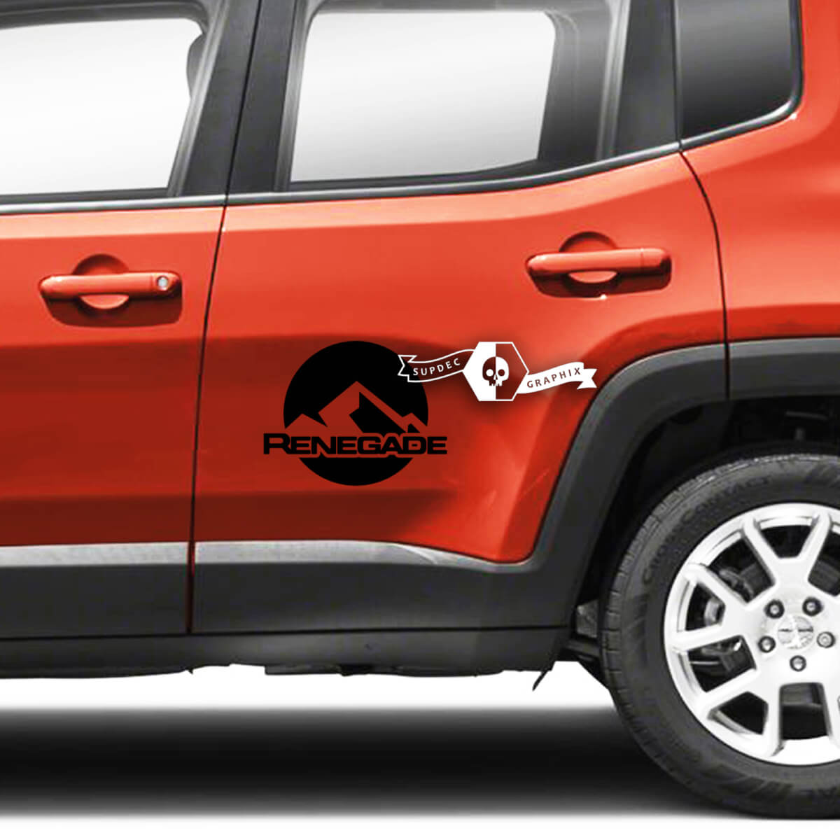 Par Jeep Renegade puertas laterales montañas logotipo gráfico vinilo calcomanía pegatina raya
