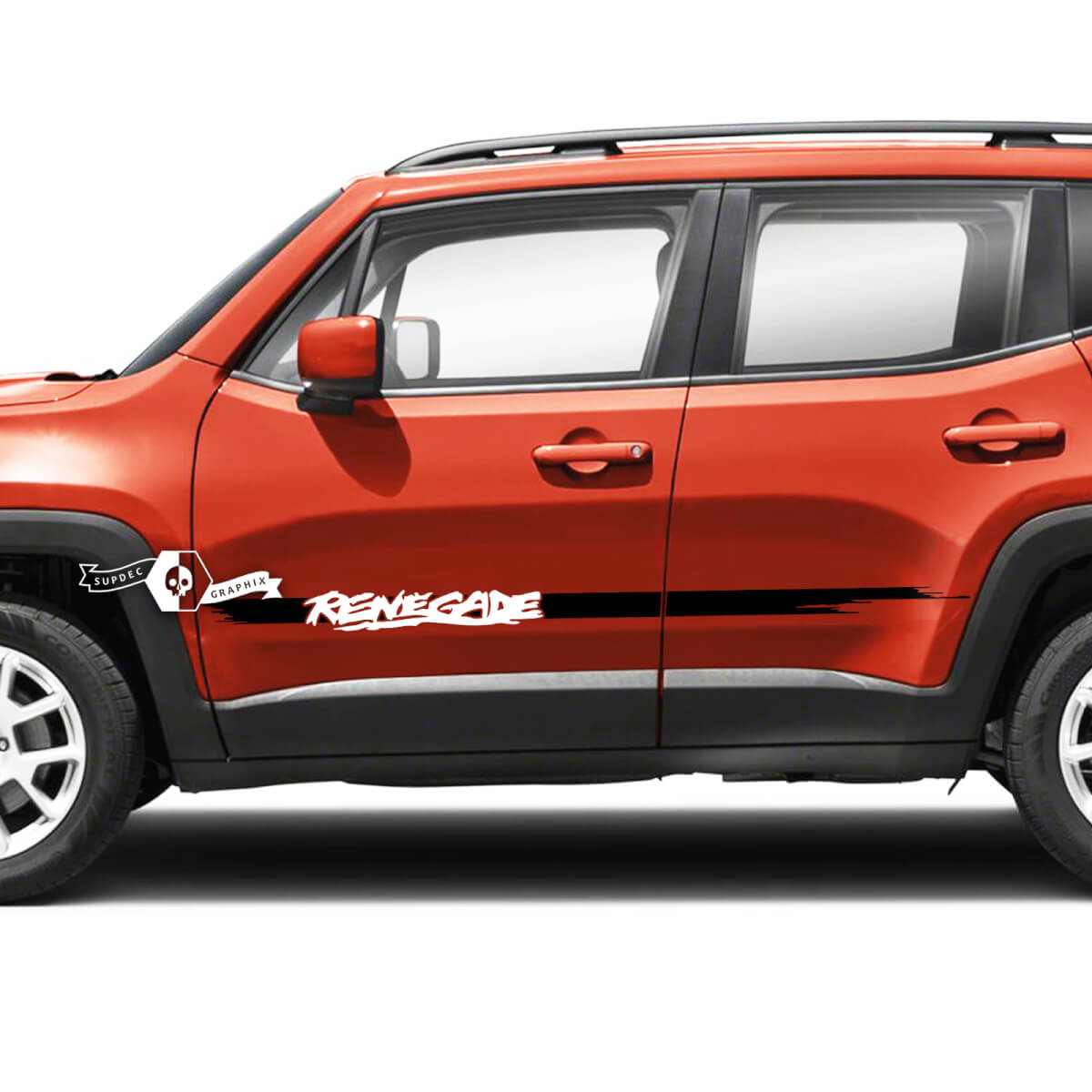 Par Jeep Renegade Puertas Gráfico lateral Raya maltratada Vinilo Calcomanía Etiqueta Raya 2 colores
