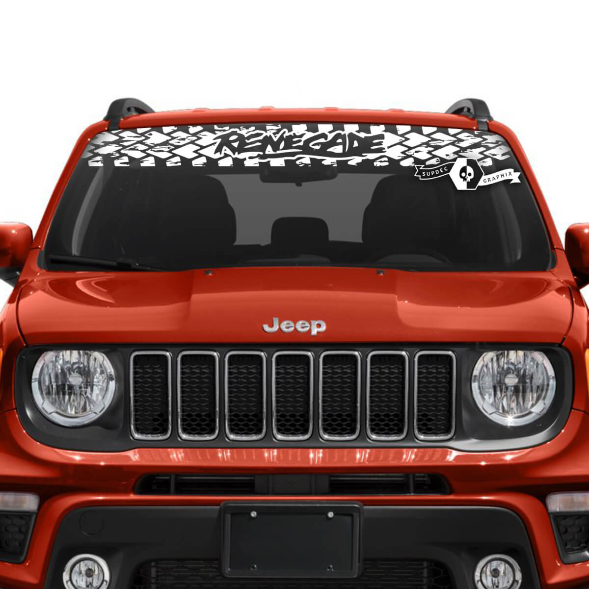 Jeep Renegade parabrisas ventana logotipo gráfico neumático pista vinilo calcomanía pegatina
