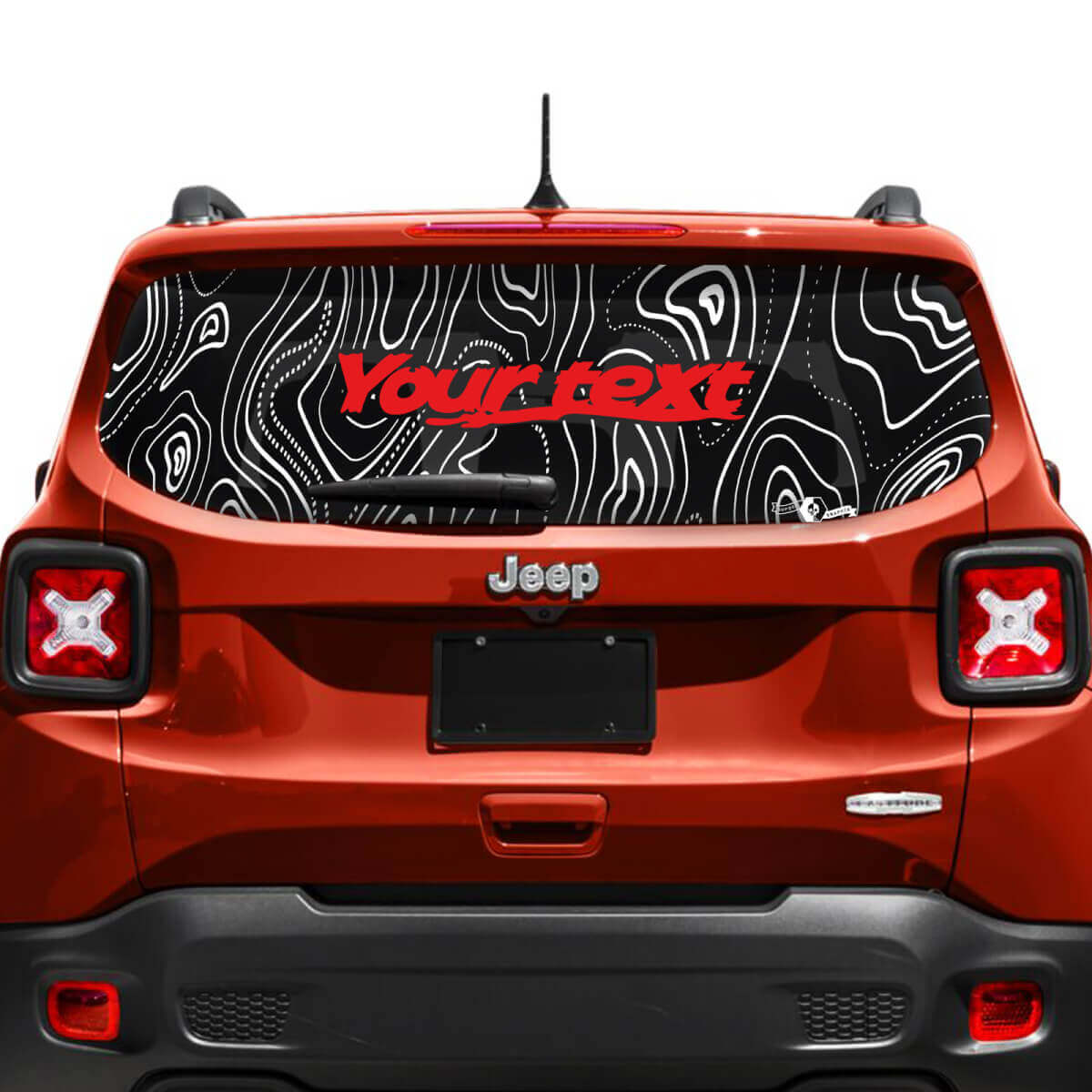 Calcomanía de Vinilo para Ventana de Portón Trasero con Mapa Topográfico de Texto Personalizado 2 Colores para Jeep Renegade