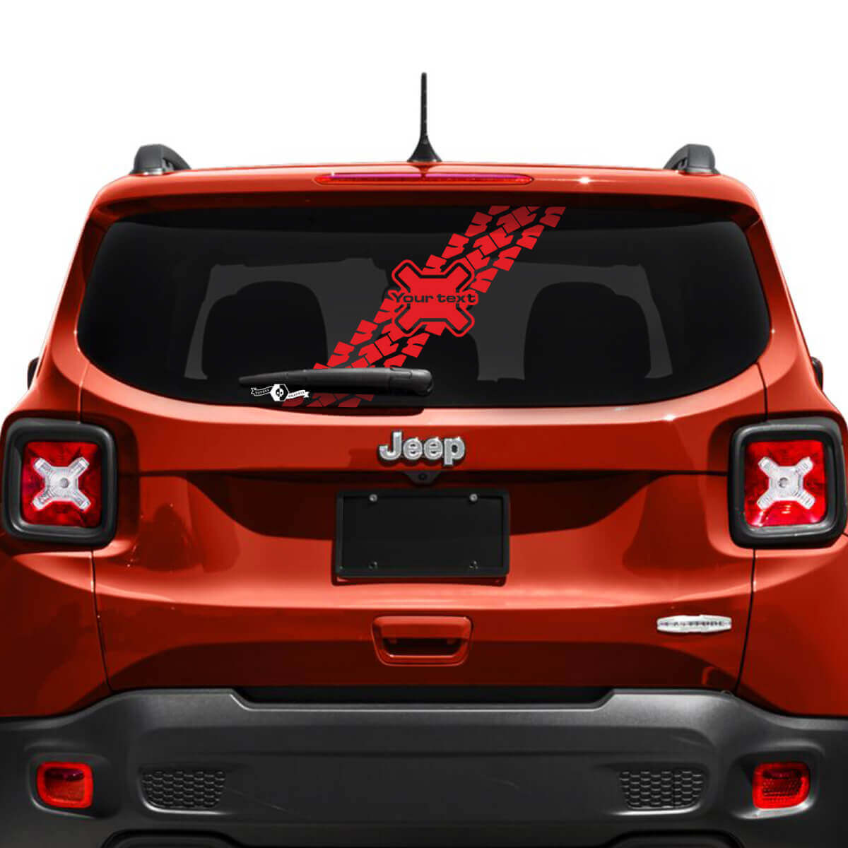 Adhesivo de vinilo personalizado con texto y huella de neumático para ventana de la puerta trasera para Jeep Renegade