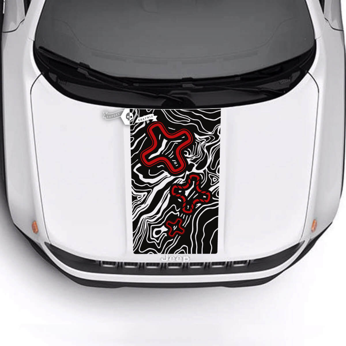 Jeep Renegade Trailhawk Sport Mapa Topográfico Logo Hood Stripe Vinilo Calcomanía Etiqueta 2 Colores
