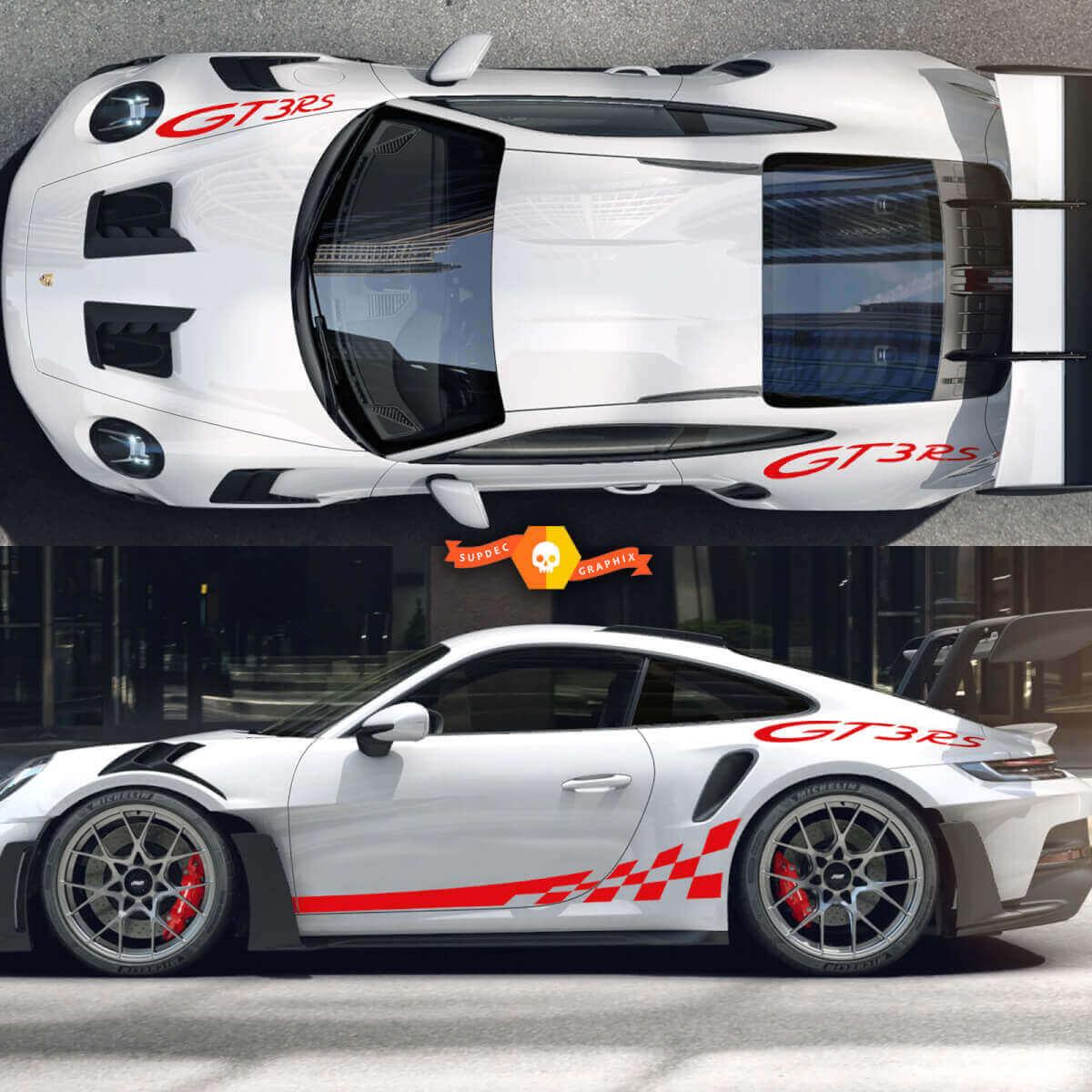 Kit de calcomanías de vinilo con franjas laterales GT3 RS y tablero de ajedrez para Porsche 911