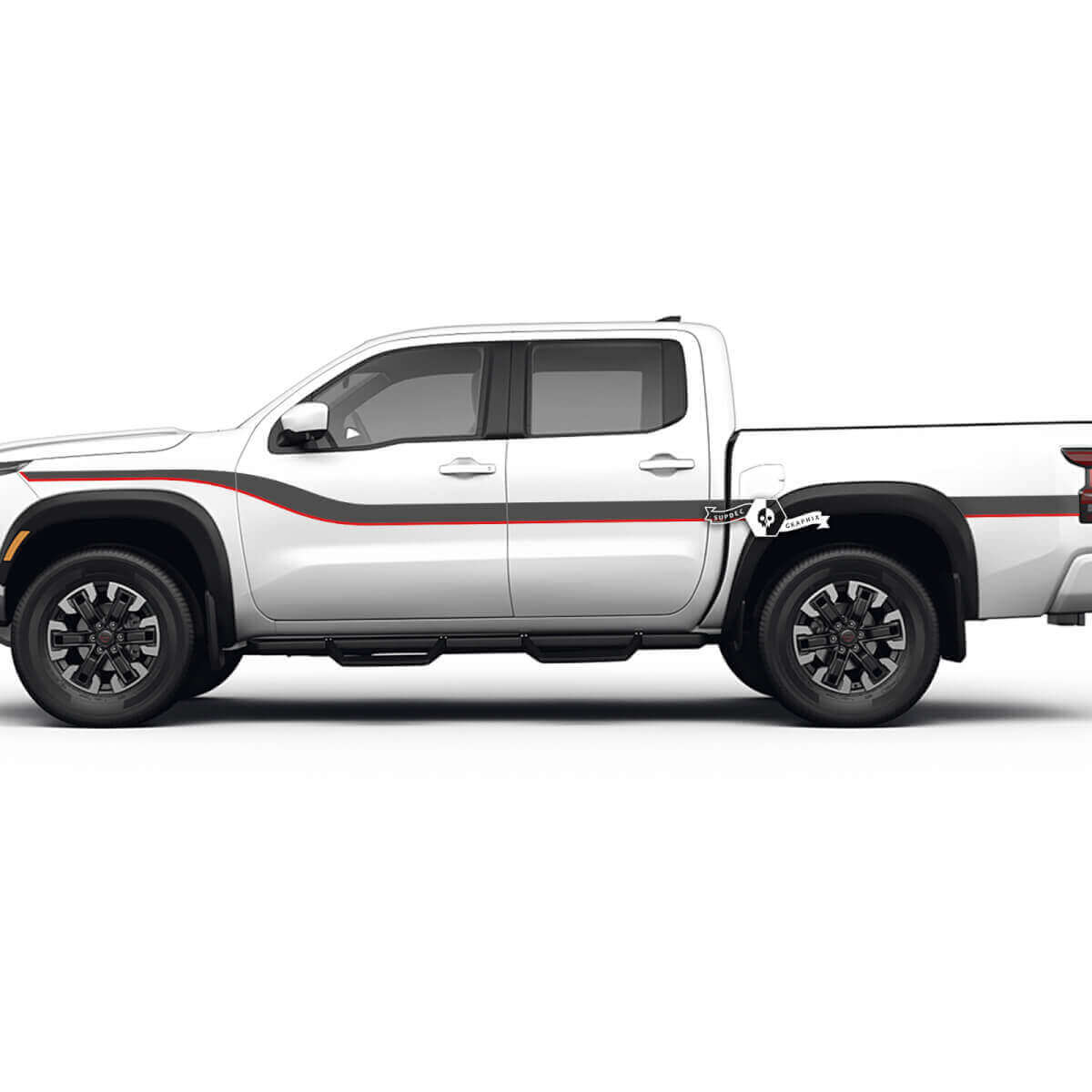 Kit de calcomanías laterales de vinilo con franjas curvas gemelas para Nissan Frontier