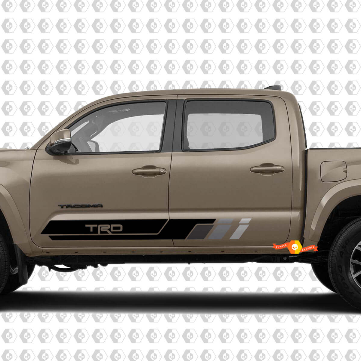 2 TRD Tacoma Puertas laterales Rayas Panel basculante Pegatinas de vinilo Kit de calcomanías para Toyota Tacoma

