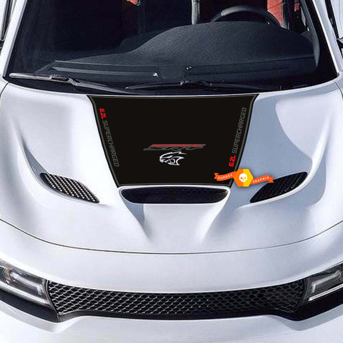 Calcomanía de capó para cargador 6.2L SUPERCHARGED 6.2L HEMI SRT HELLCAT HEMI Etiqueta de vinilo en 3 colores
