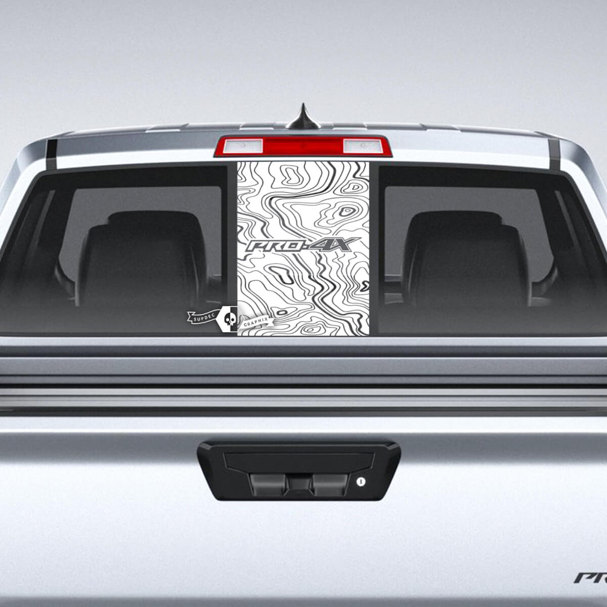 Ventana Vidrio Nissan Frontier Pro-4X Mapa topográfico Puerta trasera Vinilo Pegatinas Calcomanías Gráficos

